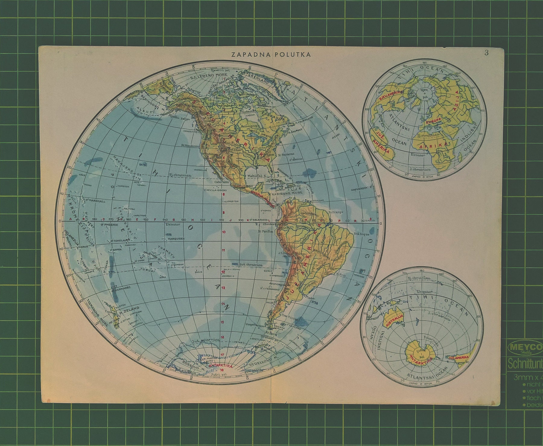 Физическая карта полушарий. Западное полушарие. Южное полушарие. Карта материков южного полушария